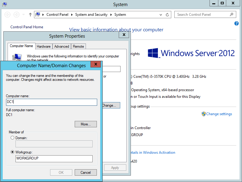 Windows Server 2012 Изменить имя компьютера